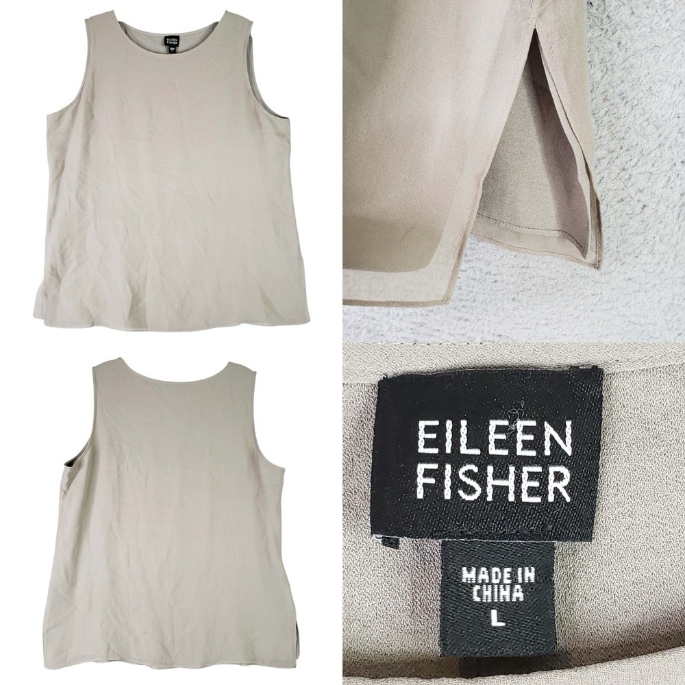Eileen Fisher Tank Top Silk Women's Size Large L Shell Scoop Neck Taupe
